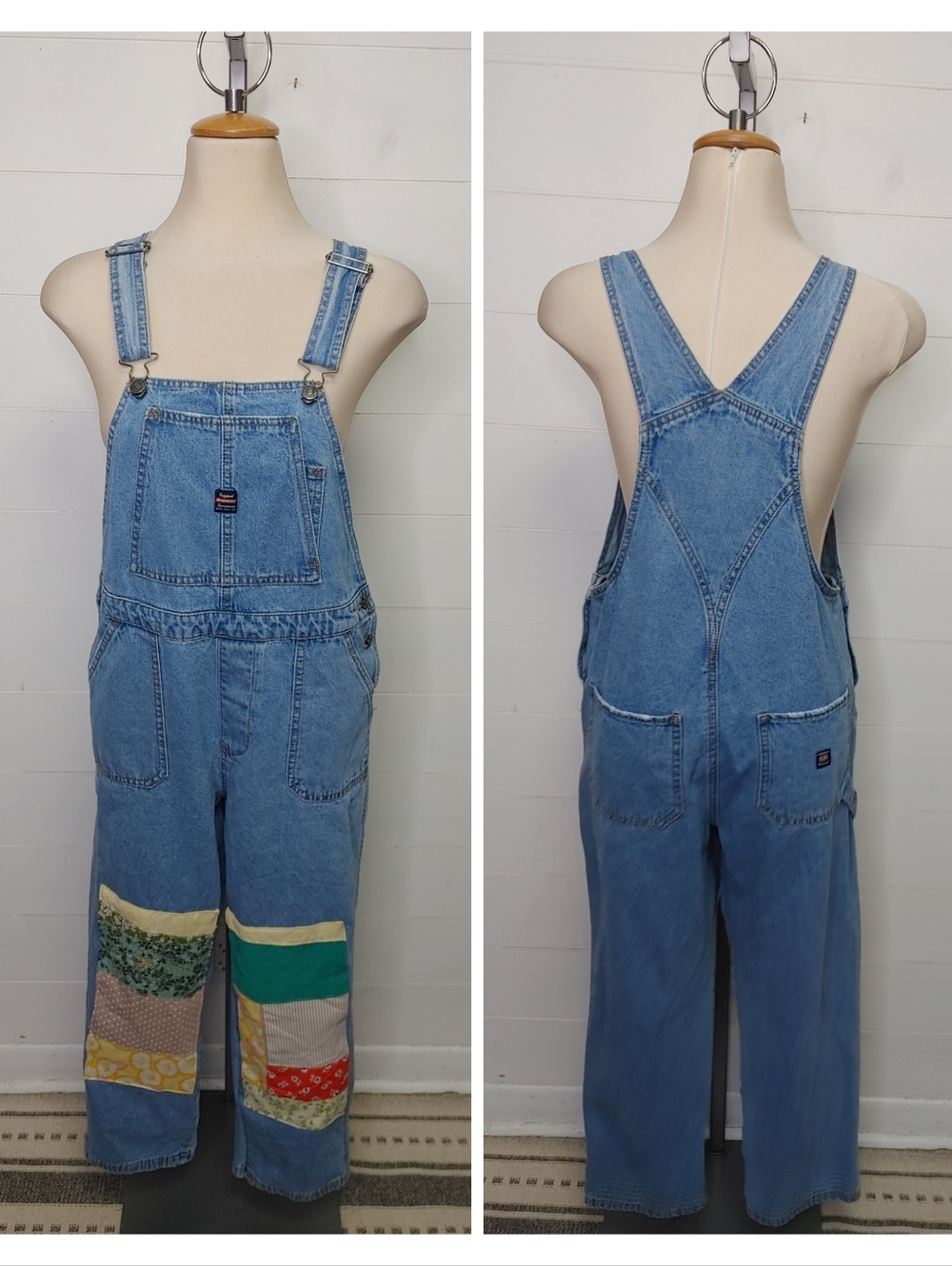 Upcycled Boho Quilt Patch Denim Overalls Size M - Picture 2 of 13